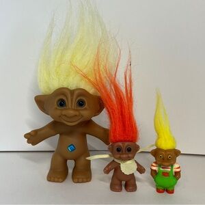Lot of 3 Vintage Troll Dolls Figures Ace Novelty Soma Russ Yellow Orange Hair